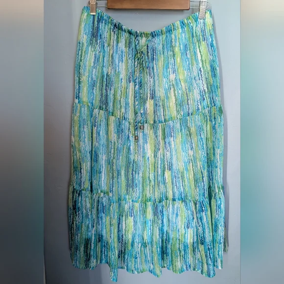 β¨ Elegant Blue and Green Midi Skirt - Picture 1 of 6